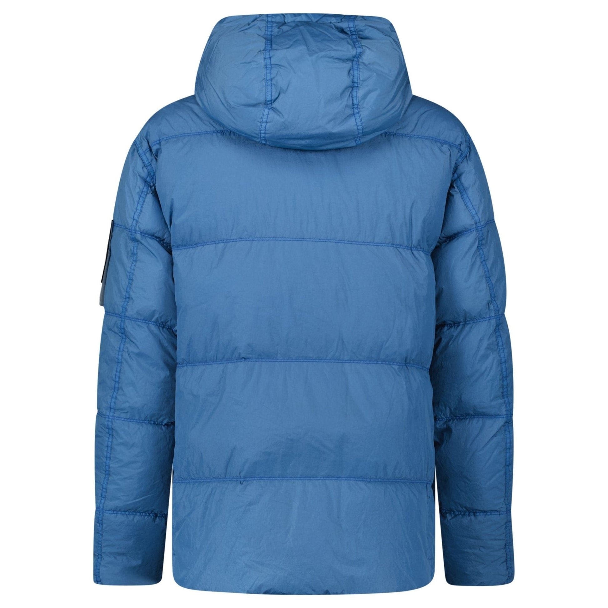 Stone Island Hooded Down Jacket in Steel Blue — S — Back View