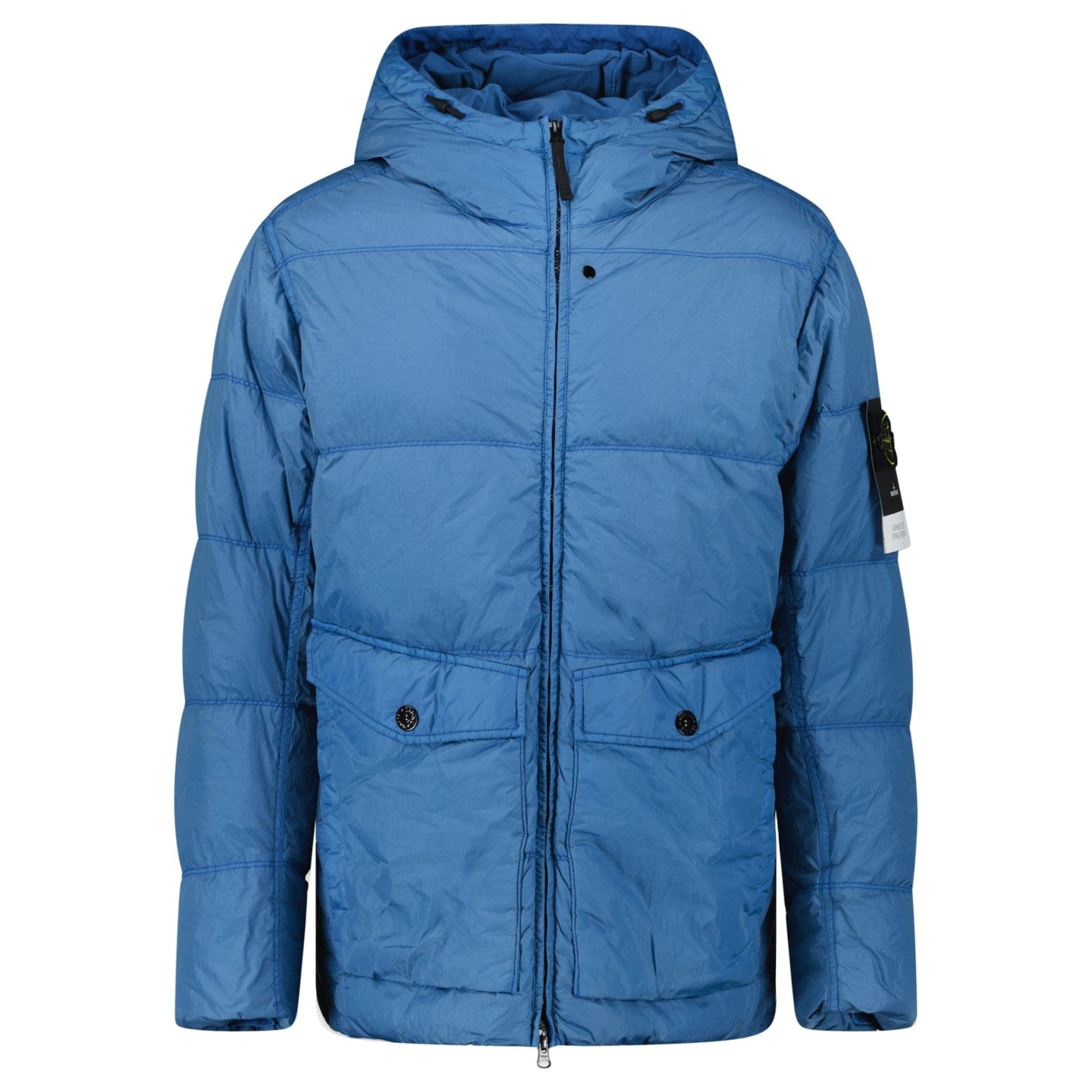 Stone Island Hooded Down Jacket in Steel Blue — S — Front View
