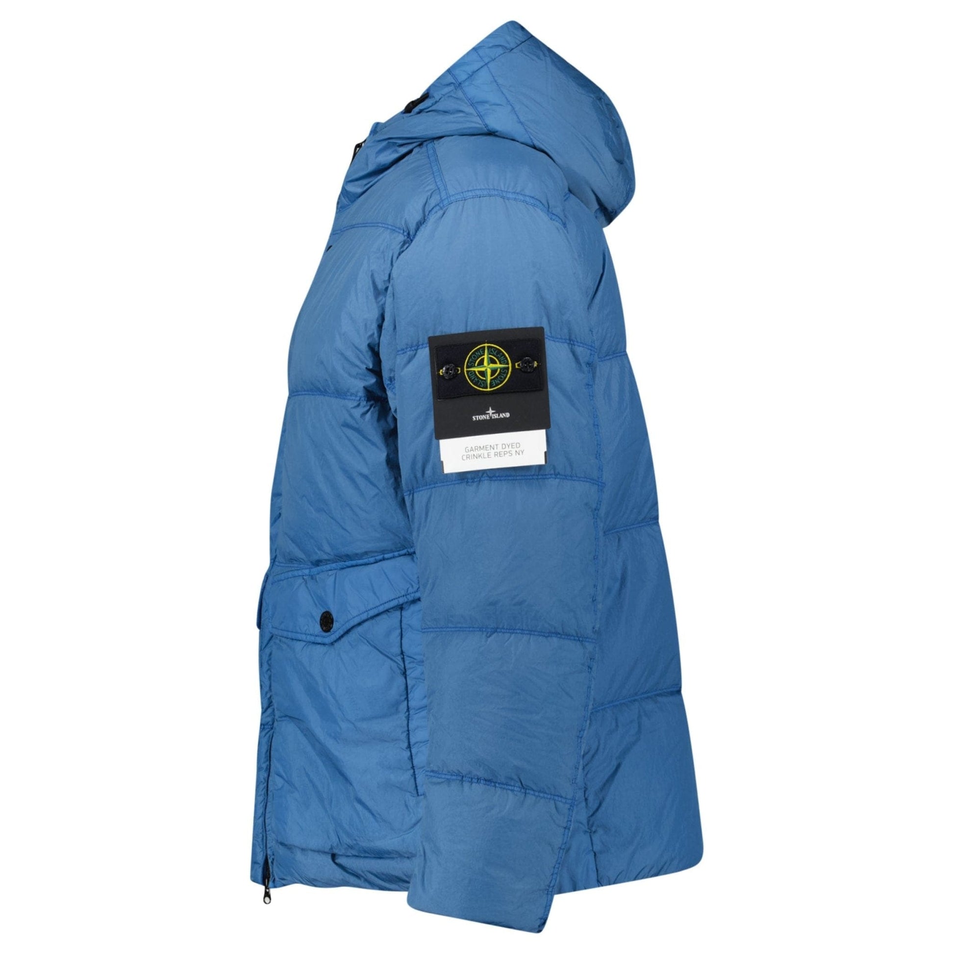 Stone Island Hooded Down Jacket in Steel Blue — S — Side View