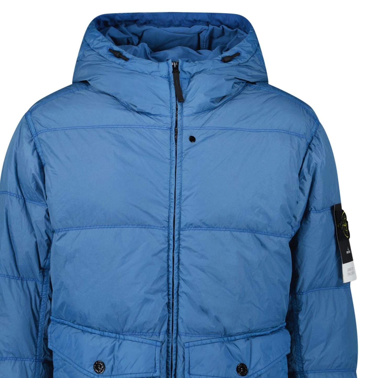 Stone Island Hooded Down Jacket in Steel Blue — S — Top View