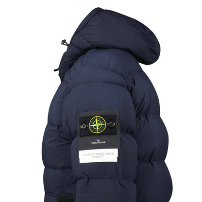 Stone Island Hooded Puffer Jacket In Seamless Tunnel Nylon Navy — S — Top View