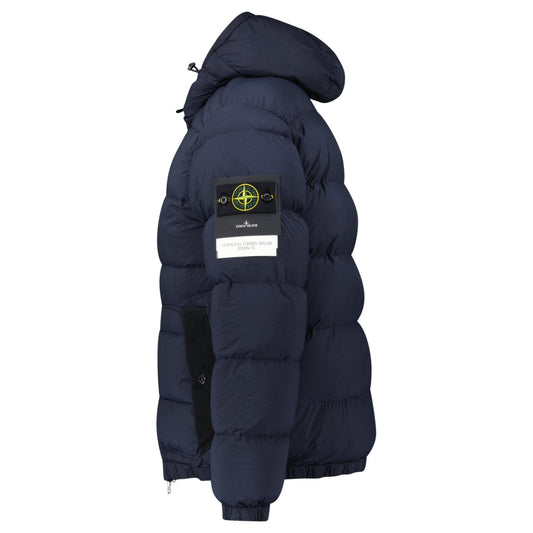 Stone Island Hooded Puffer Jacket In Seamless Tunnel Nylon Navy — S — Side View