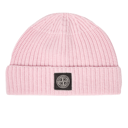 Stone Island Pink Beanie with Compass Patch — Front View