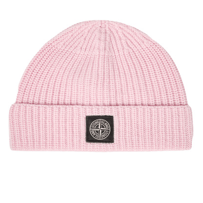 Stone Island Pink Beanie with Compass Patch — Front View