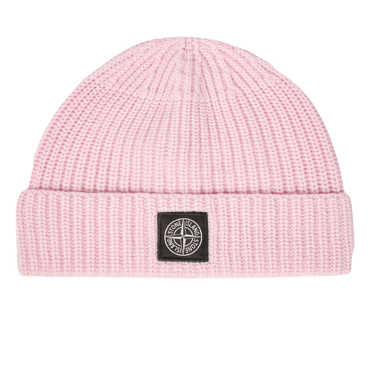 Stone Island Pink Beanie with Compass Patch — Front View