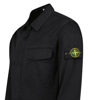 Stone Island Stretch Organic Cotton Satin Overshirt in Black — S — Lifestyle View