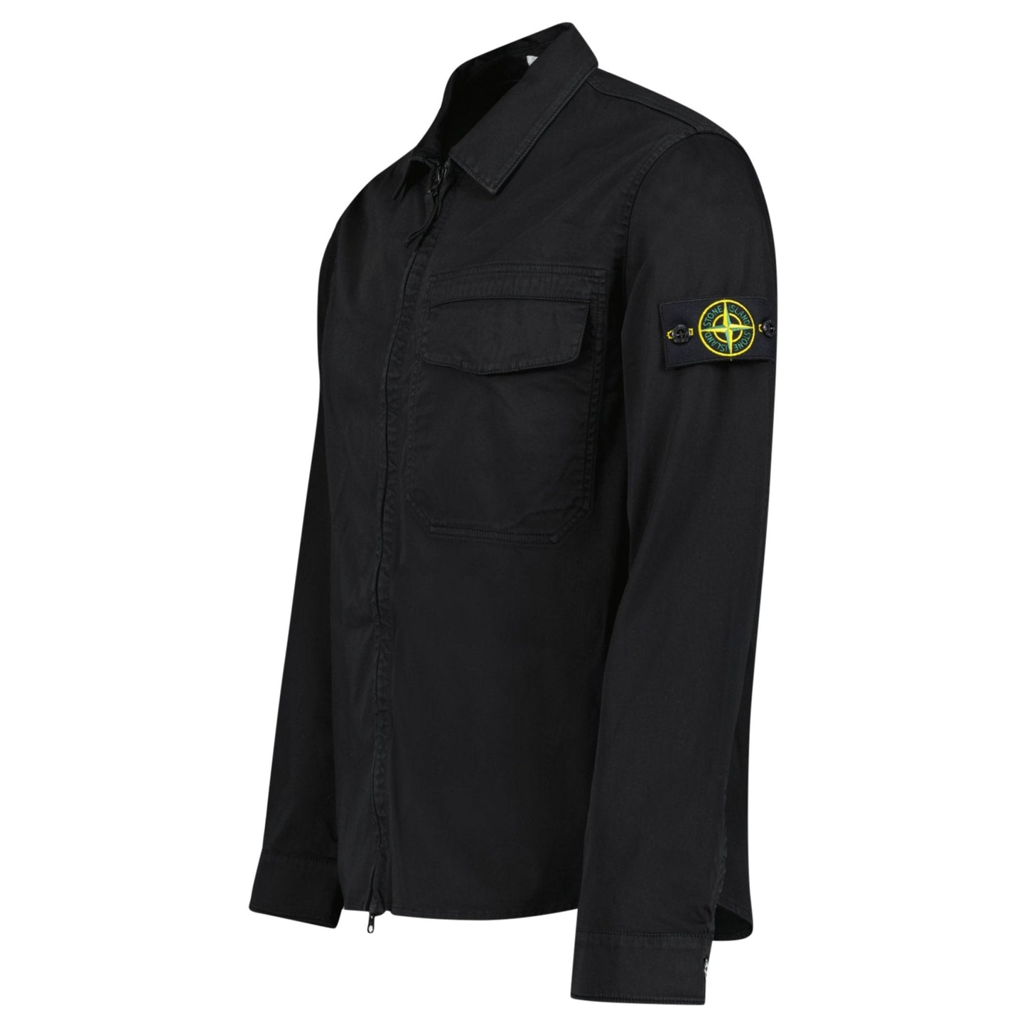 Stone Island Stretch Organic Cotton Satin Overshirt in Black — S — Back View