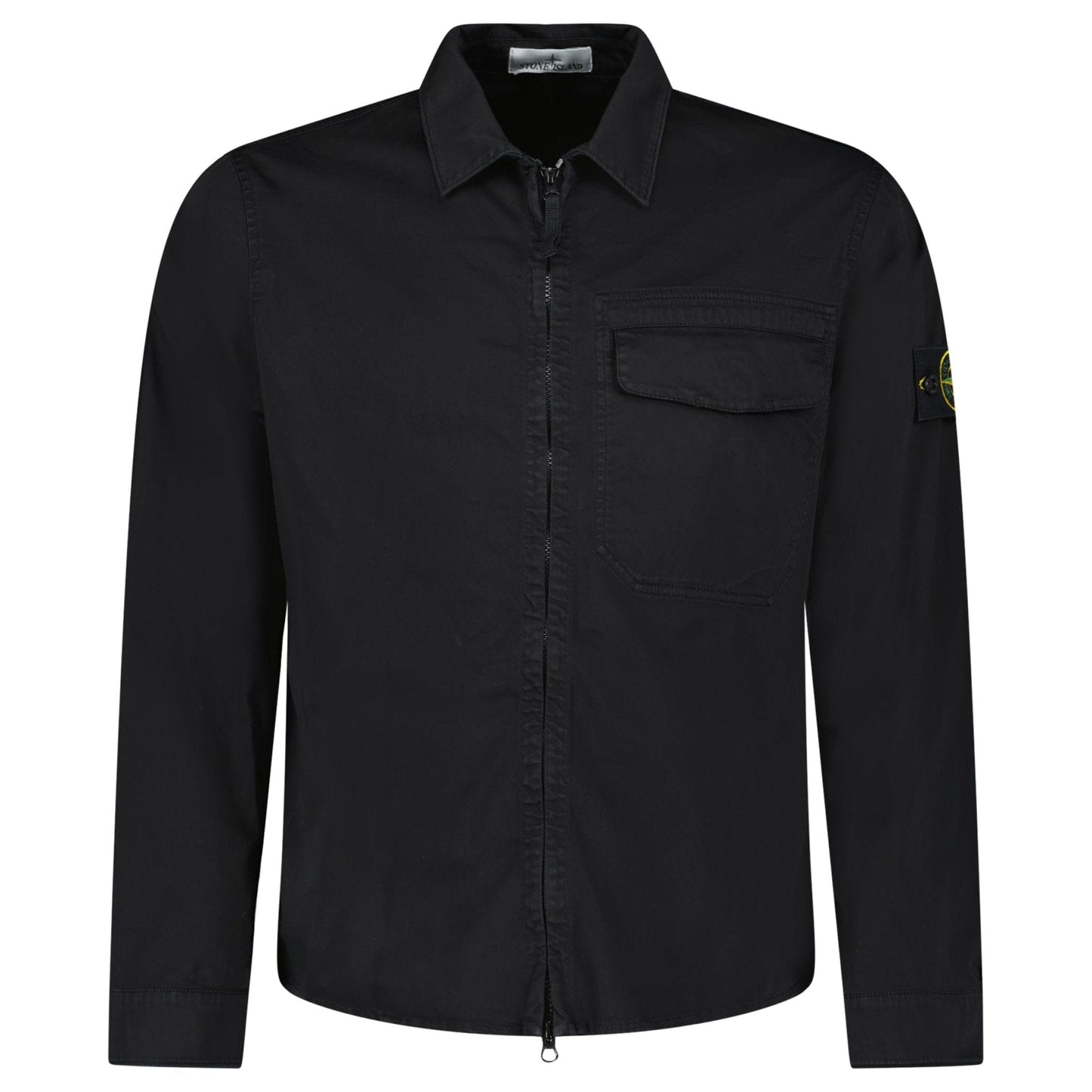 Stone Island Stretch Organic Cotton Satin Overshirt in Black — S — Front View