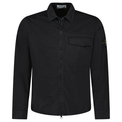 Stone Island Stretch Organic Cotton Satin Overshirt in Black — S — Front View