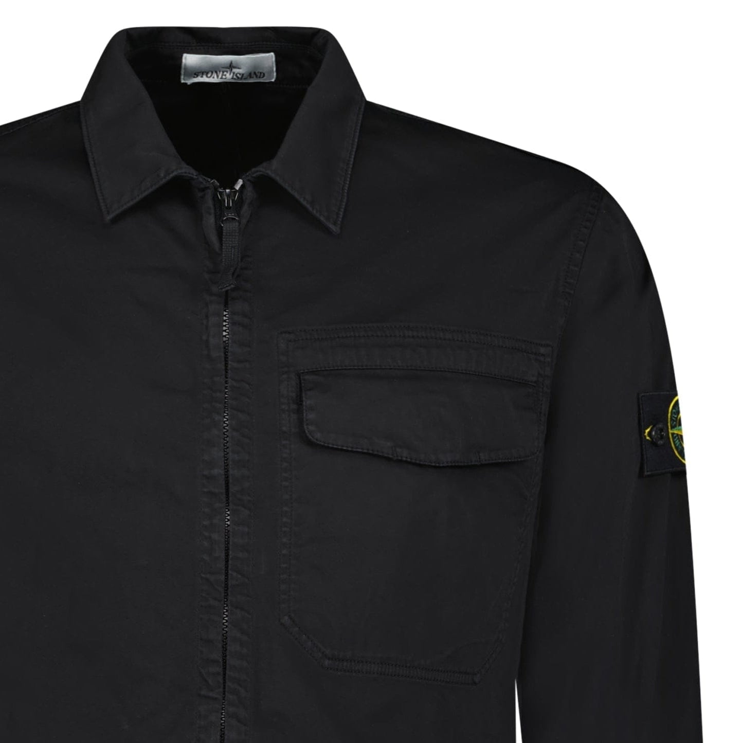 Stone Island Stretch Organic Cotton Satin Overshirt in Black — S — Detail View
