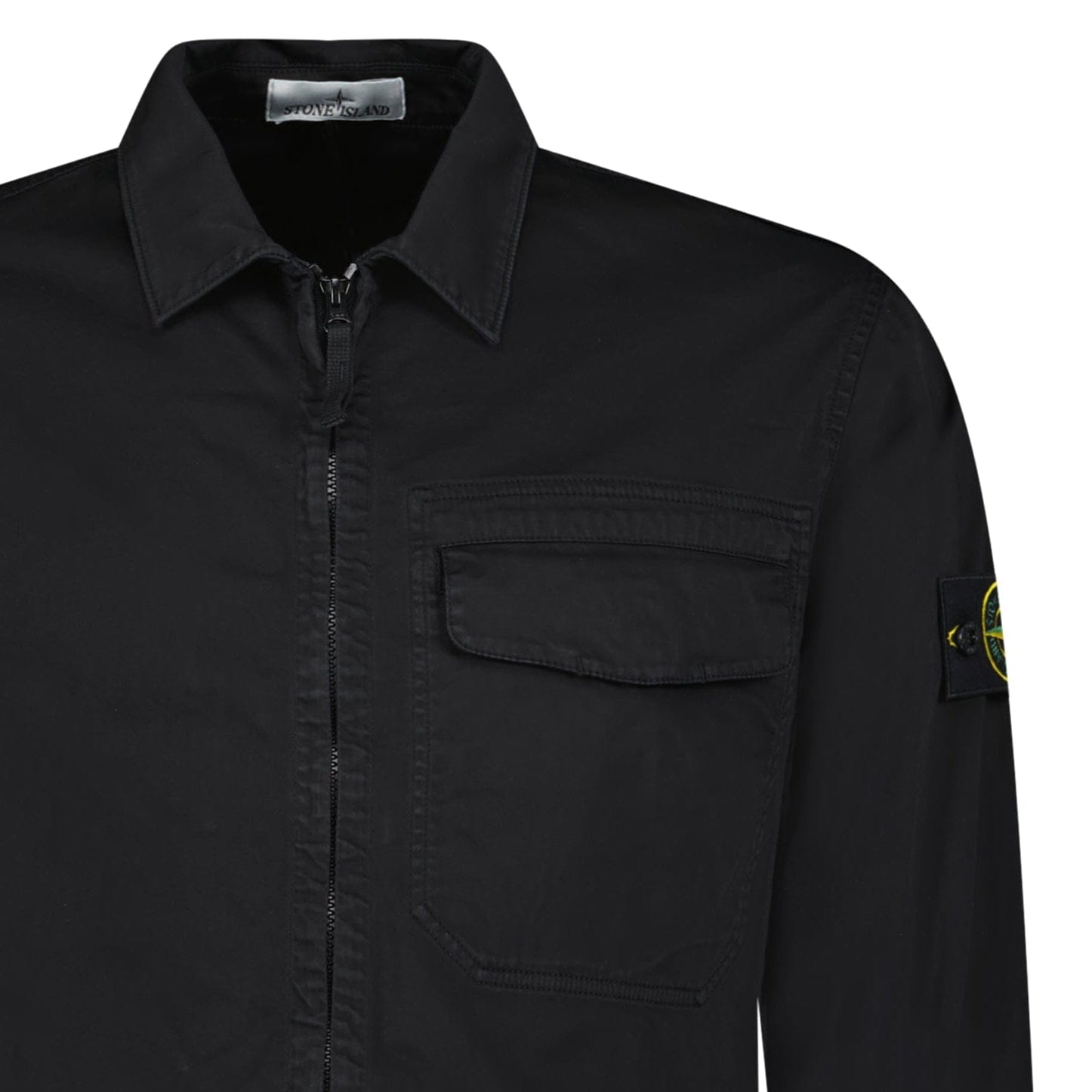 Stone Island Stretch Organic Cotton Satin Overshirt in Black — S — Detail View