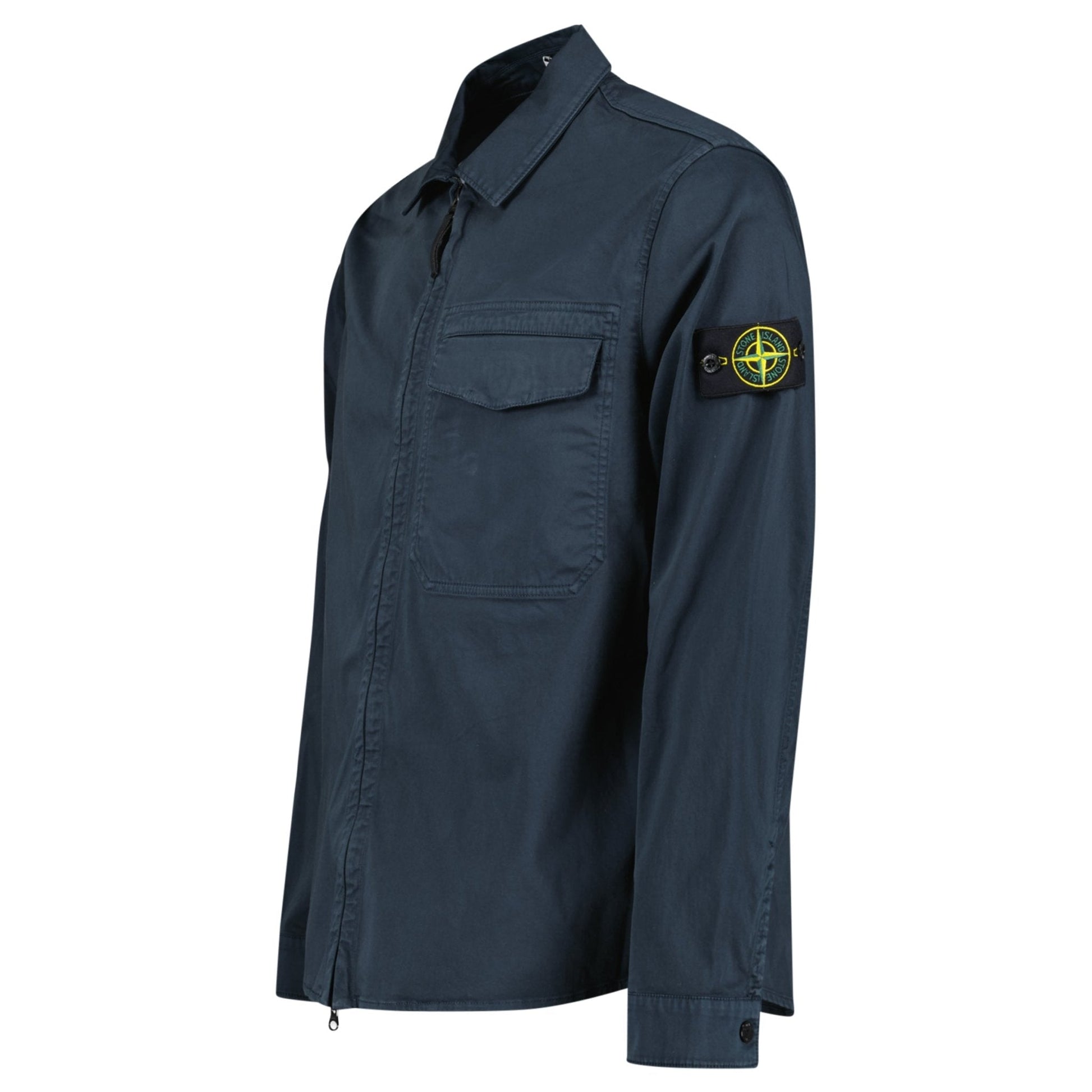 Stone Island Stretch Organic Cotton Satin Overshirt in Navy — S — Back View