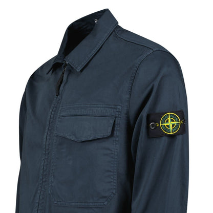 Stone Island Stretch Organic Cotton Satin Overshirt in Navy — S — Lifestyle View