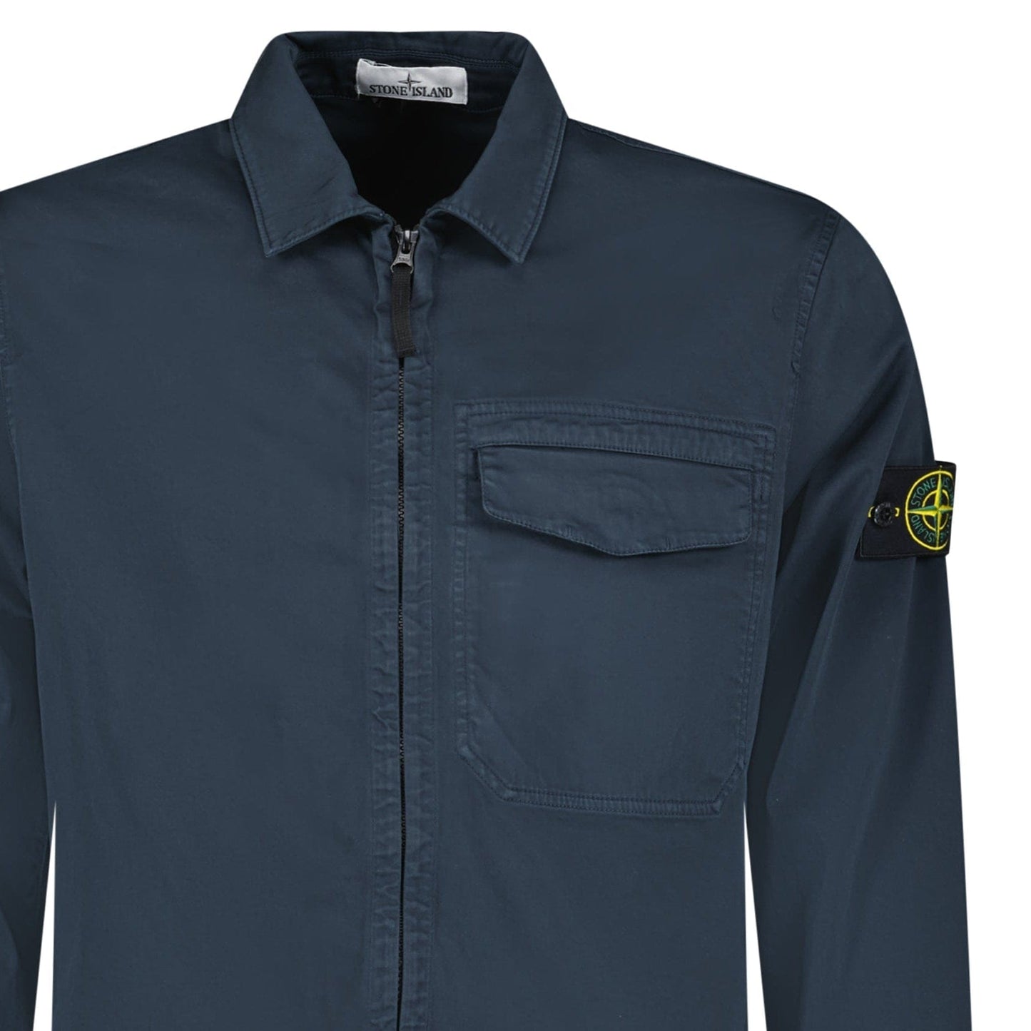 Stone Island Stretch Organic Cotton Satin Overshirt in Navy — S — Detail View