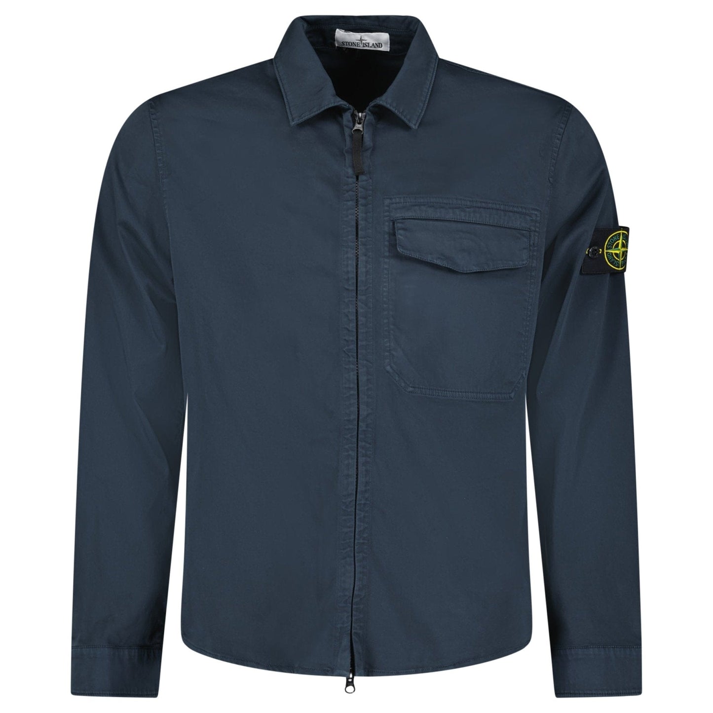 Stone Island Stretch Organic Cotton Satin Overshirt in Navy — S — Front View