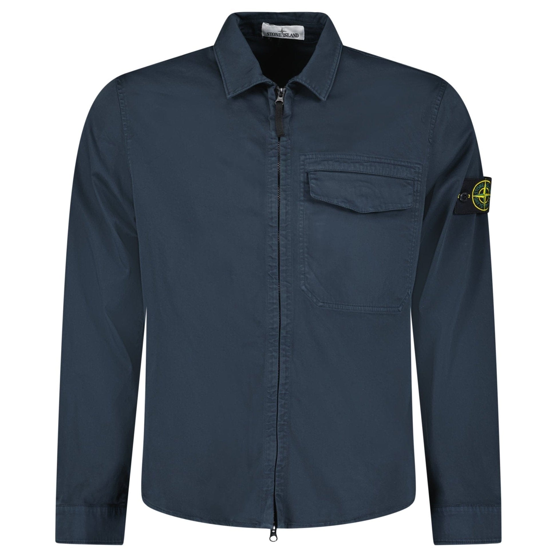 Stone Island Stretch Organic Cotton Satin Overshirt in Navy — S — Front View