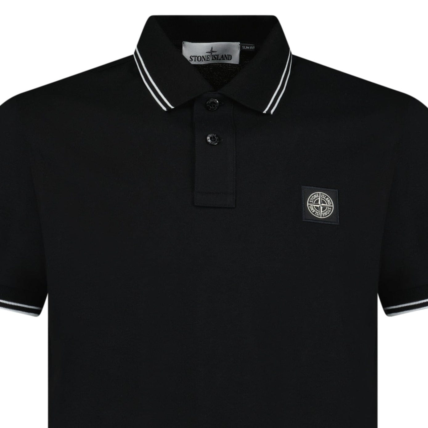 Stone Island Stripe Collar Polo T-Shirt Slim Fit Black — S — Back View
