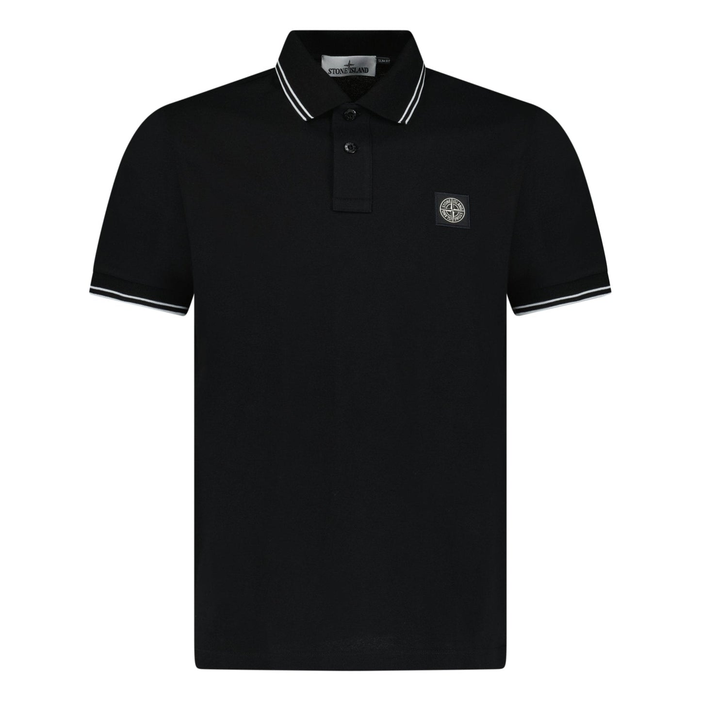 Stone Island Stripe Collar Polo T-Shirt Slim Fit Black — S — Front View