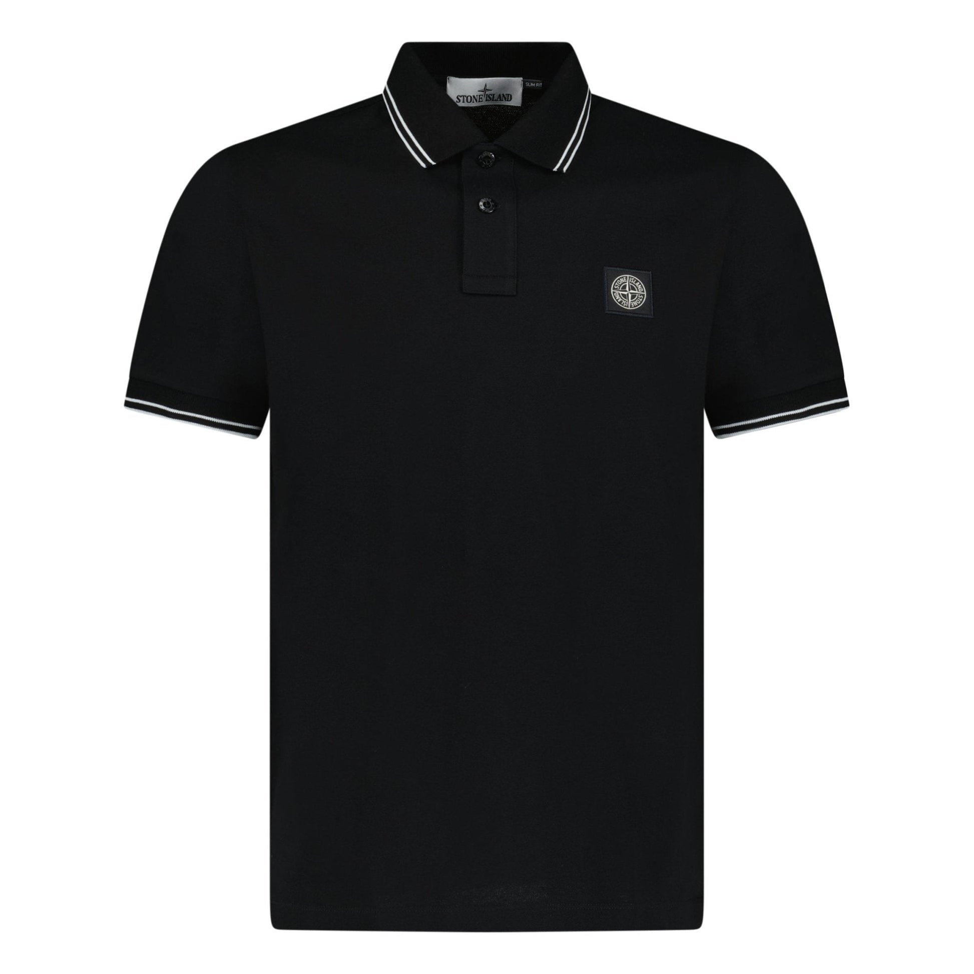 Stone Island Stripe Collar Polo T-Shirt Slim Fit Black — S — Front View