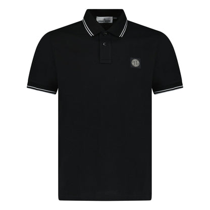 Stone Island Stripe Collar Polo T-Shirt Slim Fit Black — S — Front View