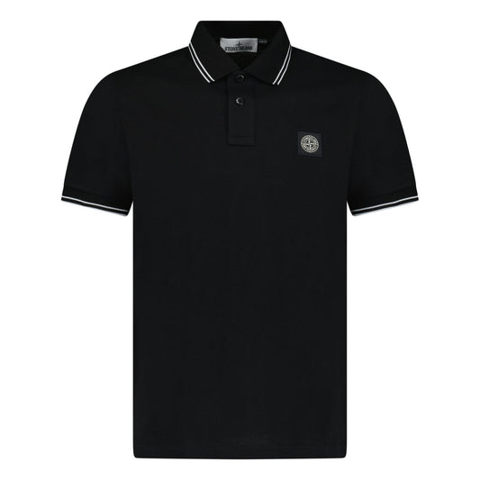 Stone Island Stripe Collar Polo T-Shirt Slim Fit Black — S — Front View