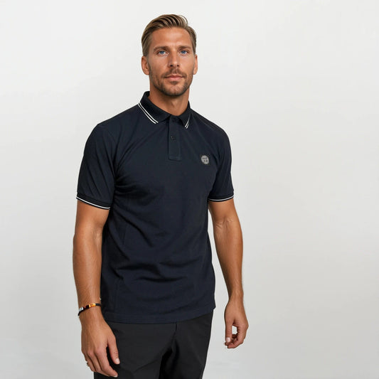 Stone Island Stripe Collar Polo T-Shirt Slim Fit Navy — S — Side View