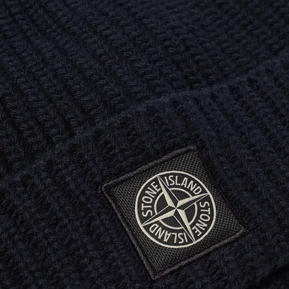 Stone Island Compass Patch Wool Beanie Hat Navy — Side View