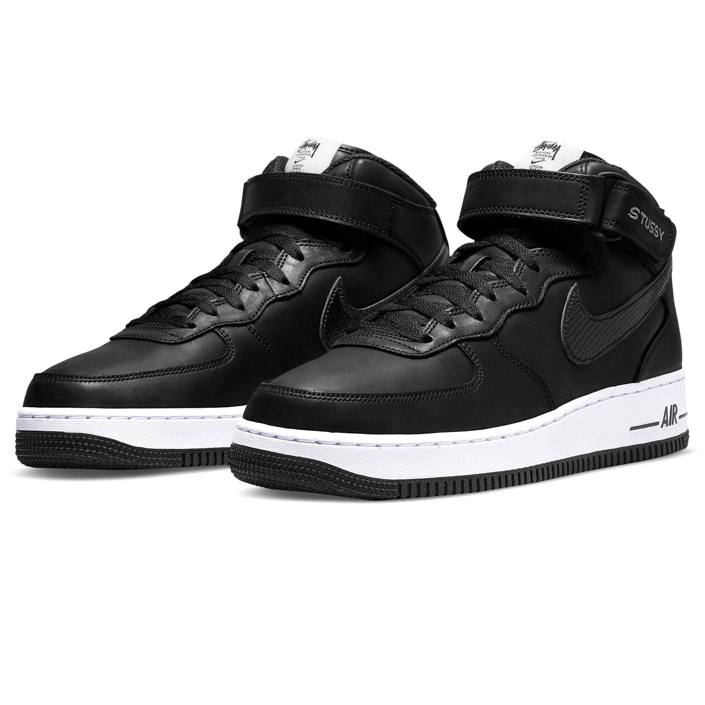 Nike Air Force 1 Mid Stussy 'Black White' — UK 3 | EU 35.5 | US 3.5 — Side View