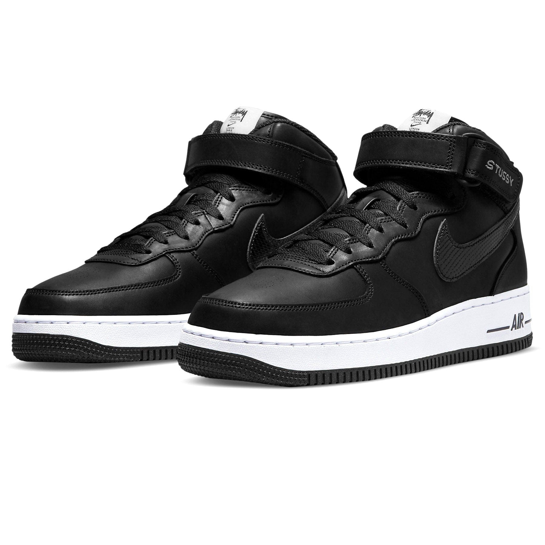 Nike Air Force 1 Mid Stussy 'Black White' — UK 3 | EU 35.5 | US 3.5 — Side View