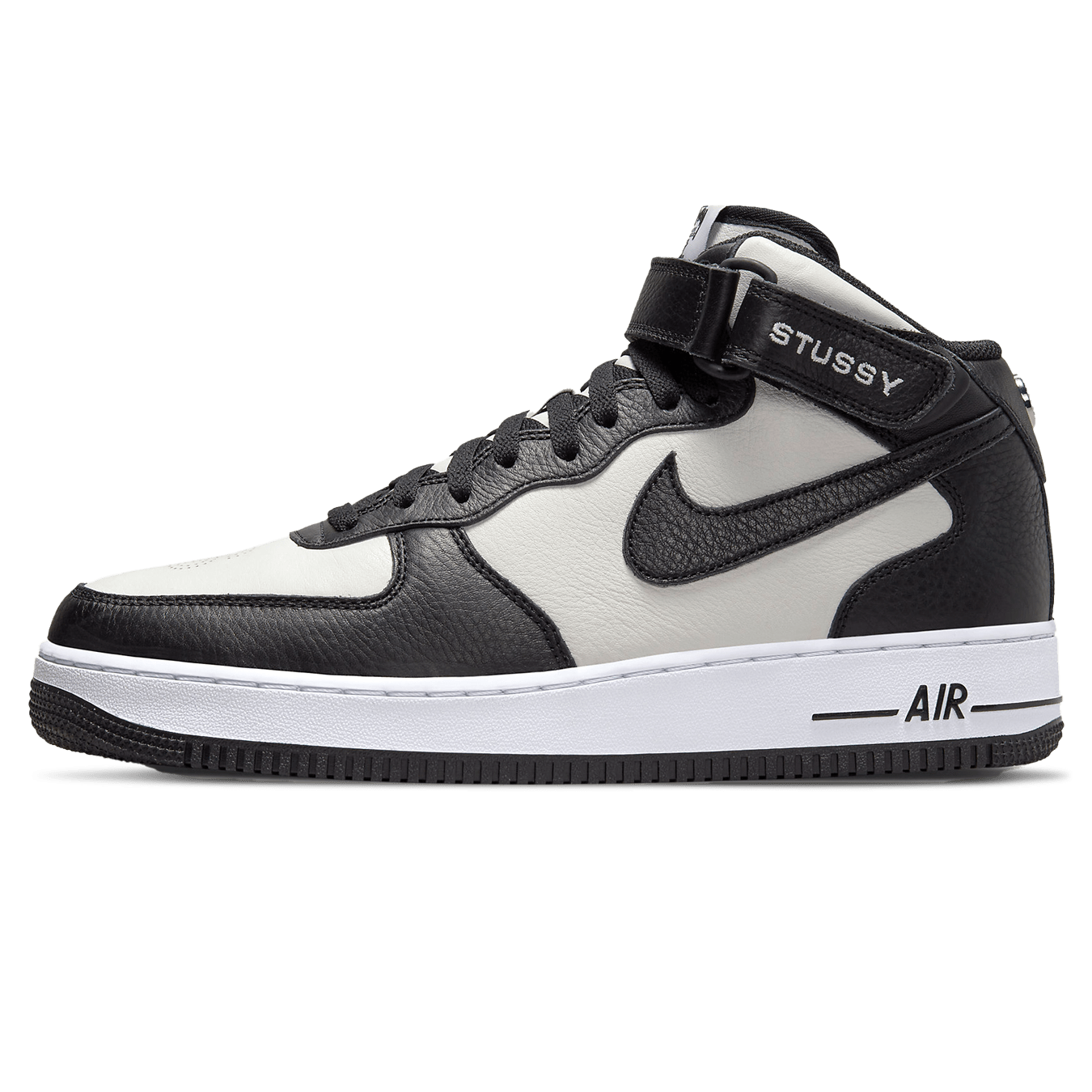 Stussy x Nike Air Force 1 Mid 'Black White' — UK 3 | EU 35.5 | US 3.5 — Front View