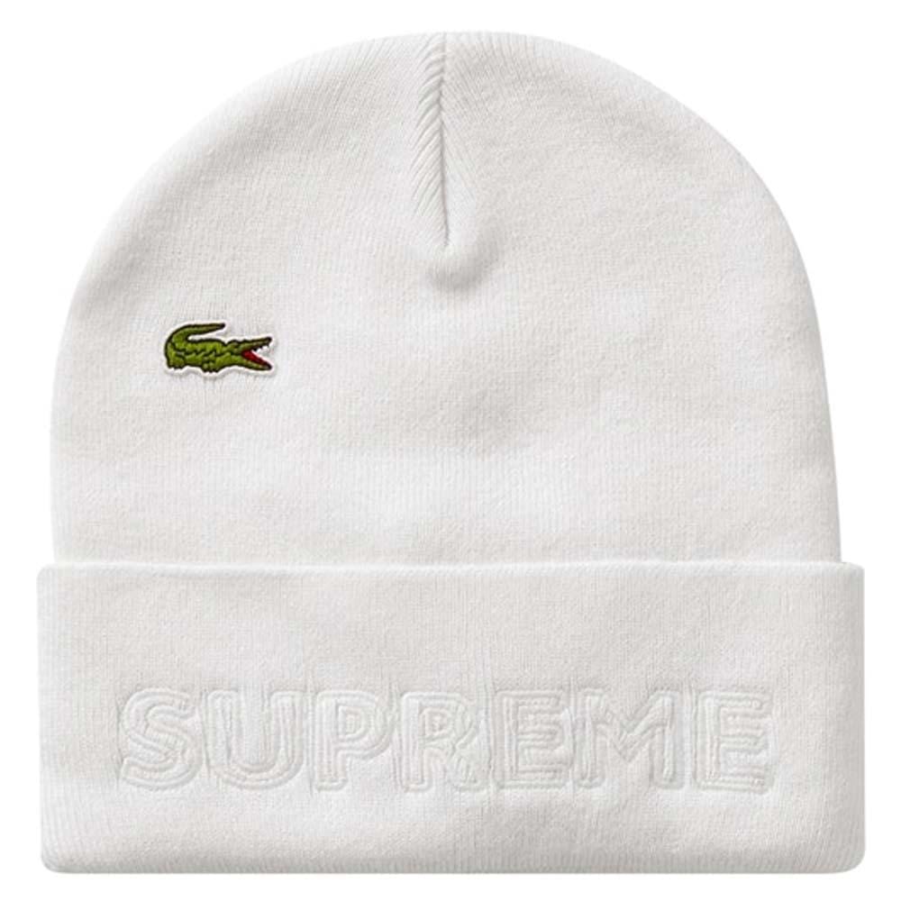 Supreme LACOSTE Beanie White — Front View