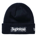 Supreme New Era Box Logo Beanie (FW19) Navy — Front View
