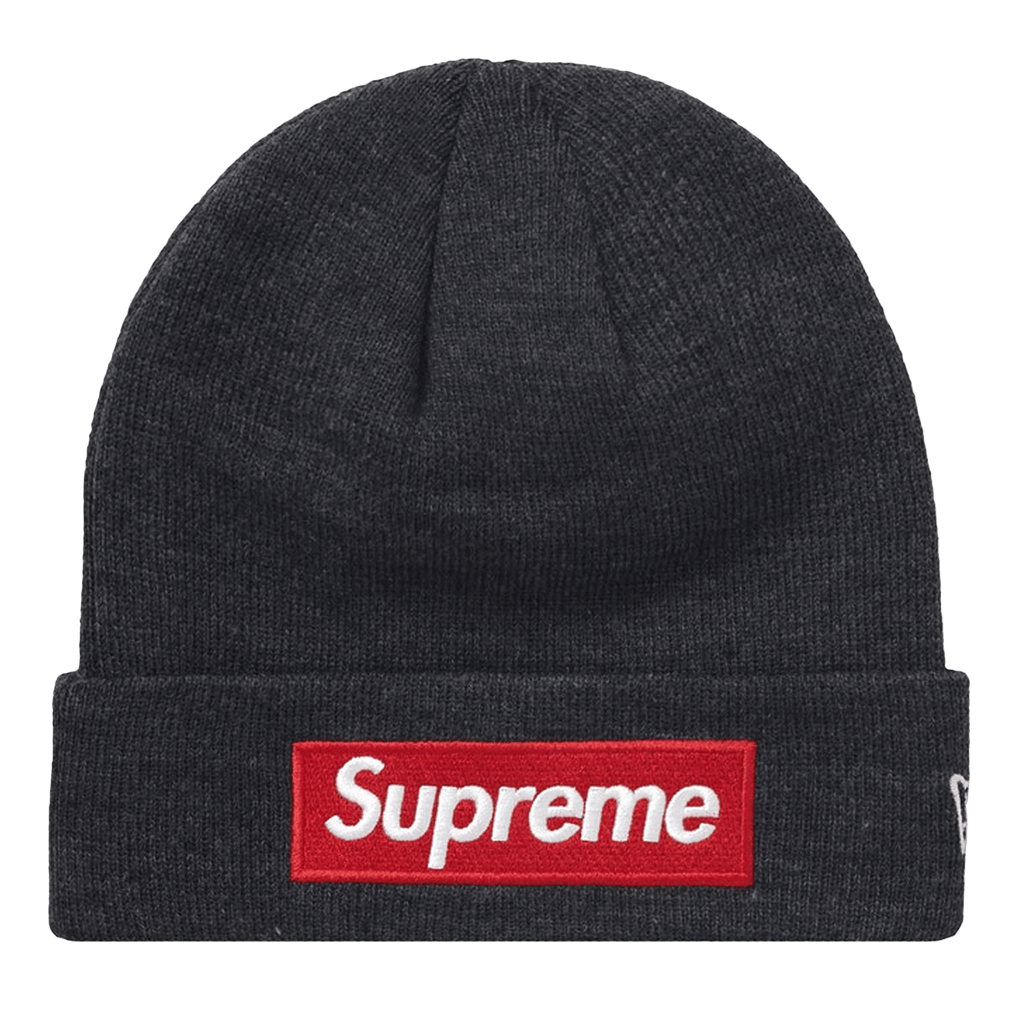Supreme x New Era Box Logo Beanie 'Charcoal' — Front View