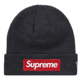 Supreme x New Era Box Logo Beanie 'Charcoal' — Front View