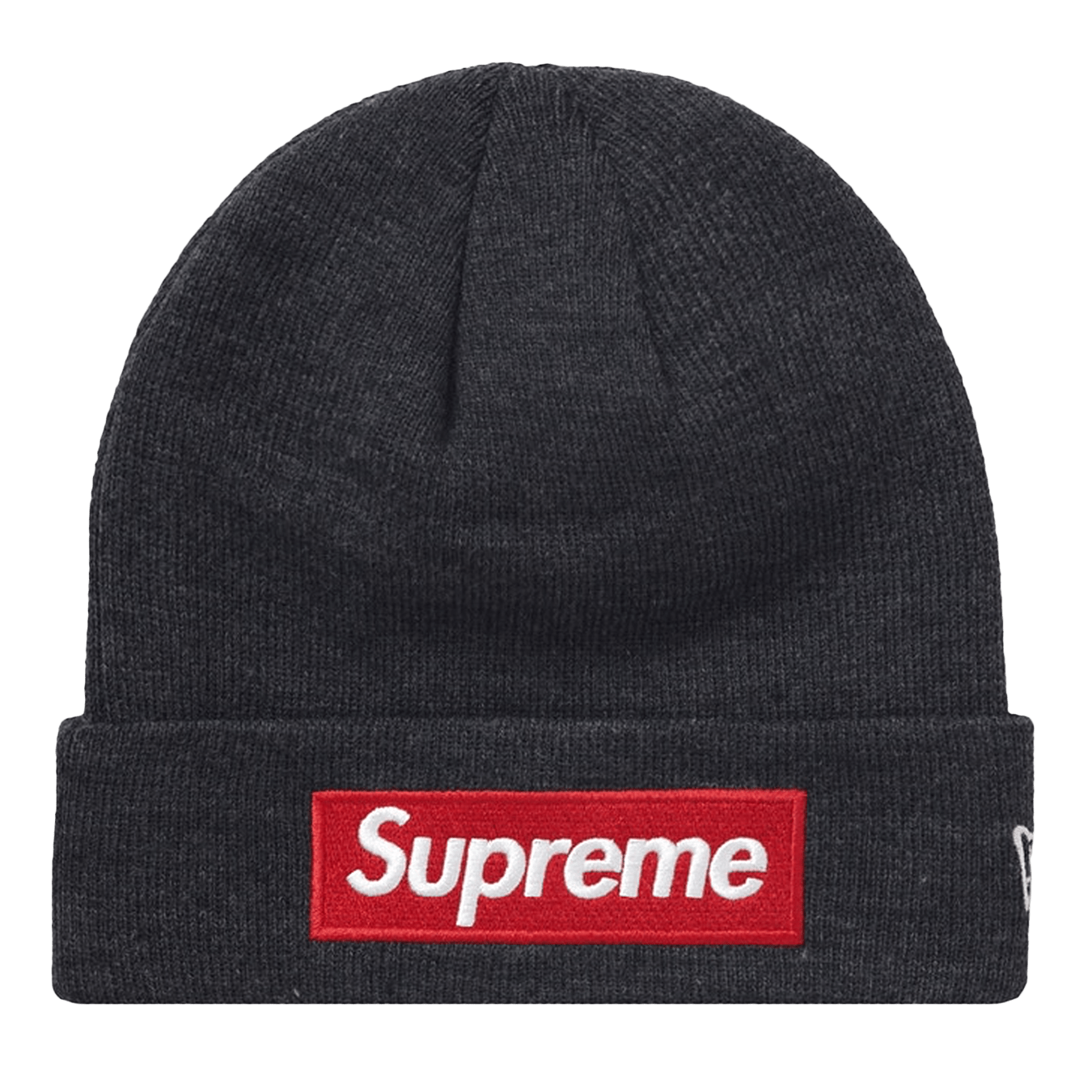 Supreme x New Era Box Logo Beanie 'Charcoal' — Front View