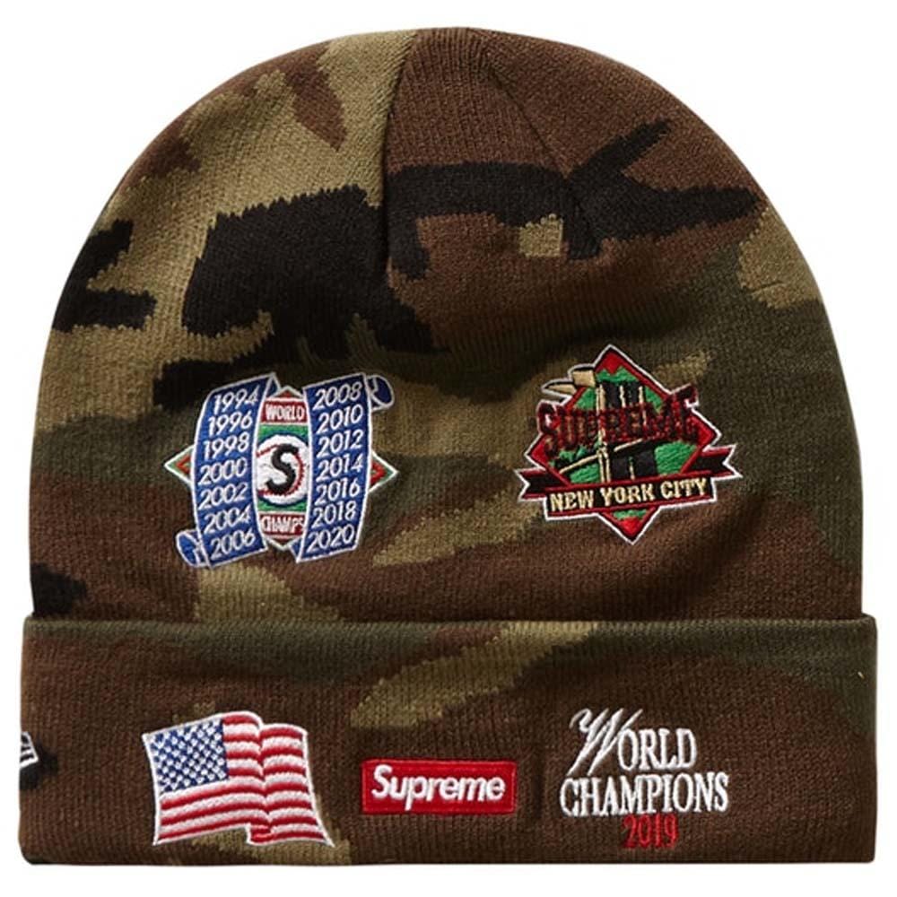 Supreme New Era Championship Beanie Woodland Camo — Side View