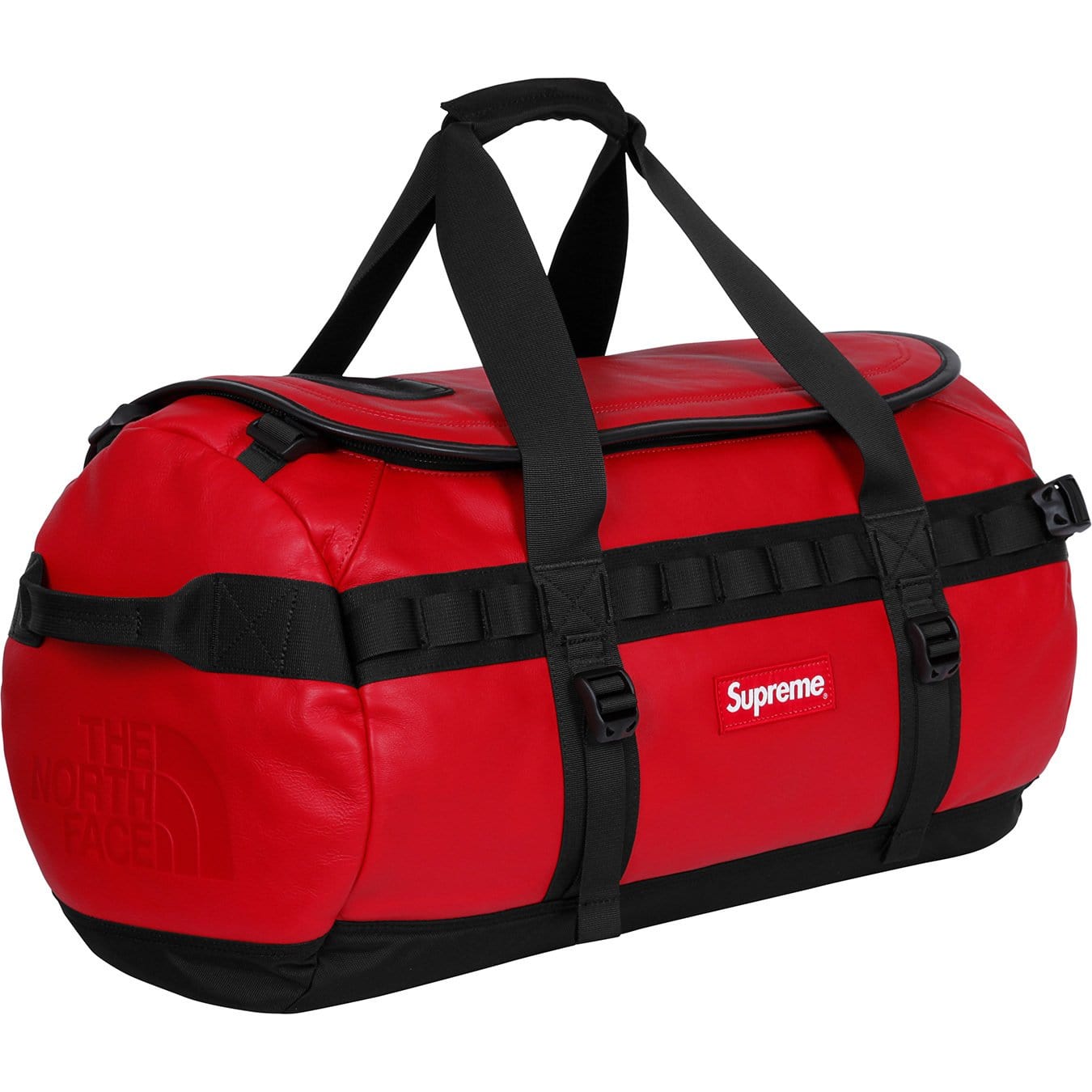 Supreme-The North Face Leather Base Camp Duffel - Red — Front View