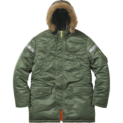 Supreme Reflective Cross N-3B Parka - Olive — XXS — Front View