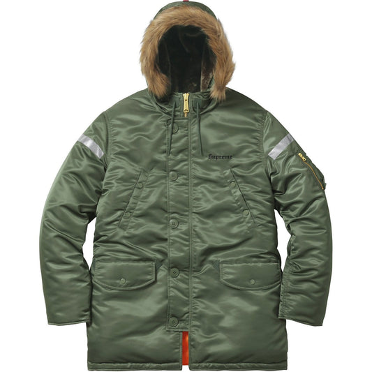 Supreme Reflective Cross N-3B Parka - Olive — XXS — Front View
