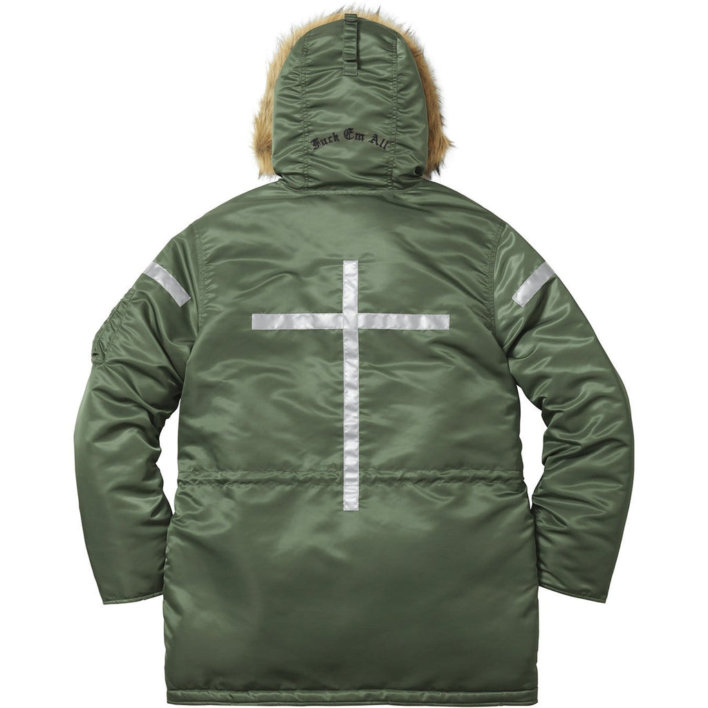 Supreme Reflective Cross N-3B Parka - Olive — XXS — Back View