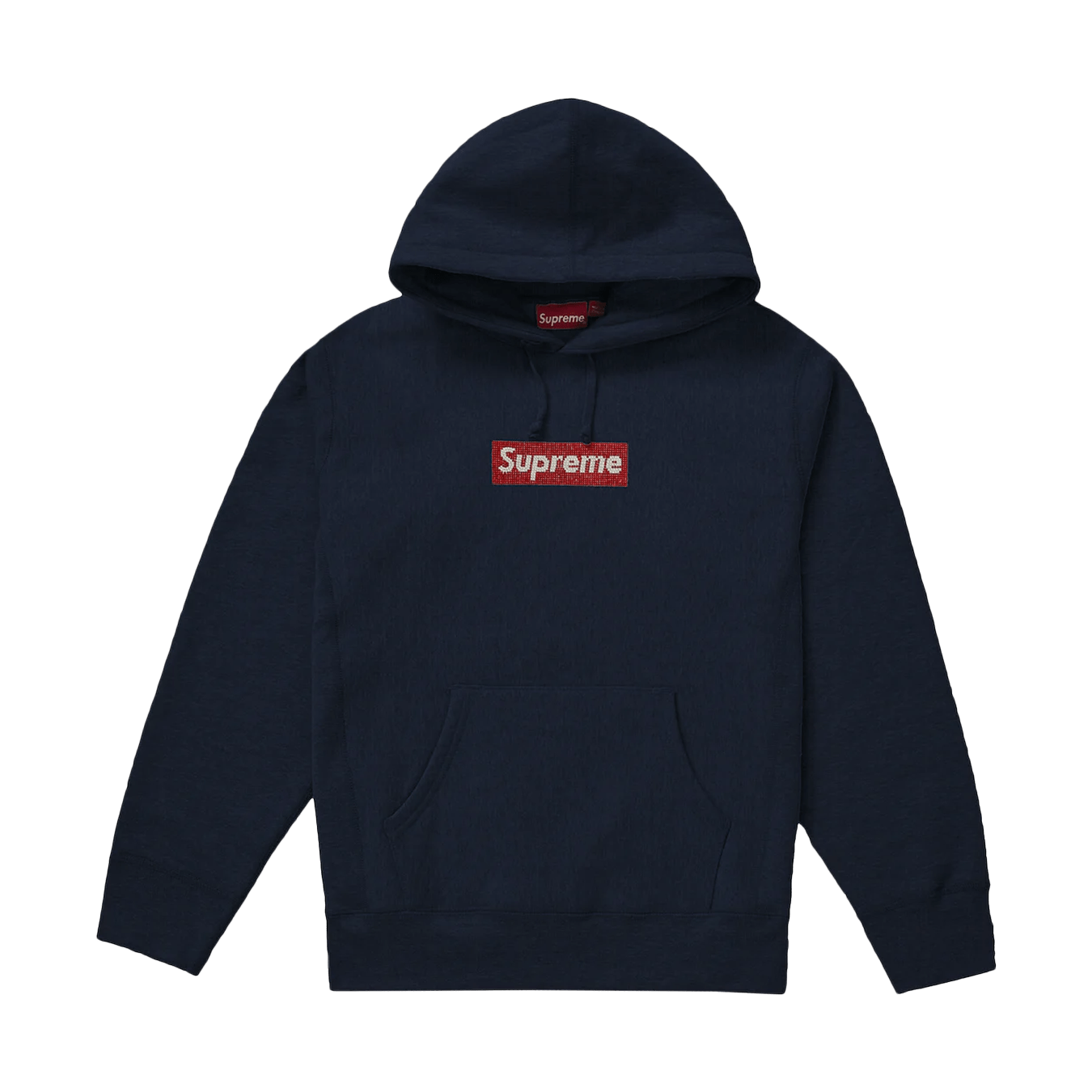 Supreme x Swarovski Box Logo Hooded Sweatshirt 'Navy' — XXS — Front View