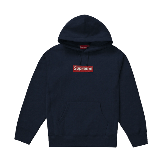 Supreme x Swarovski Box Logo Hooded Sweatshirt 'Navy' — XXS — Front View