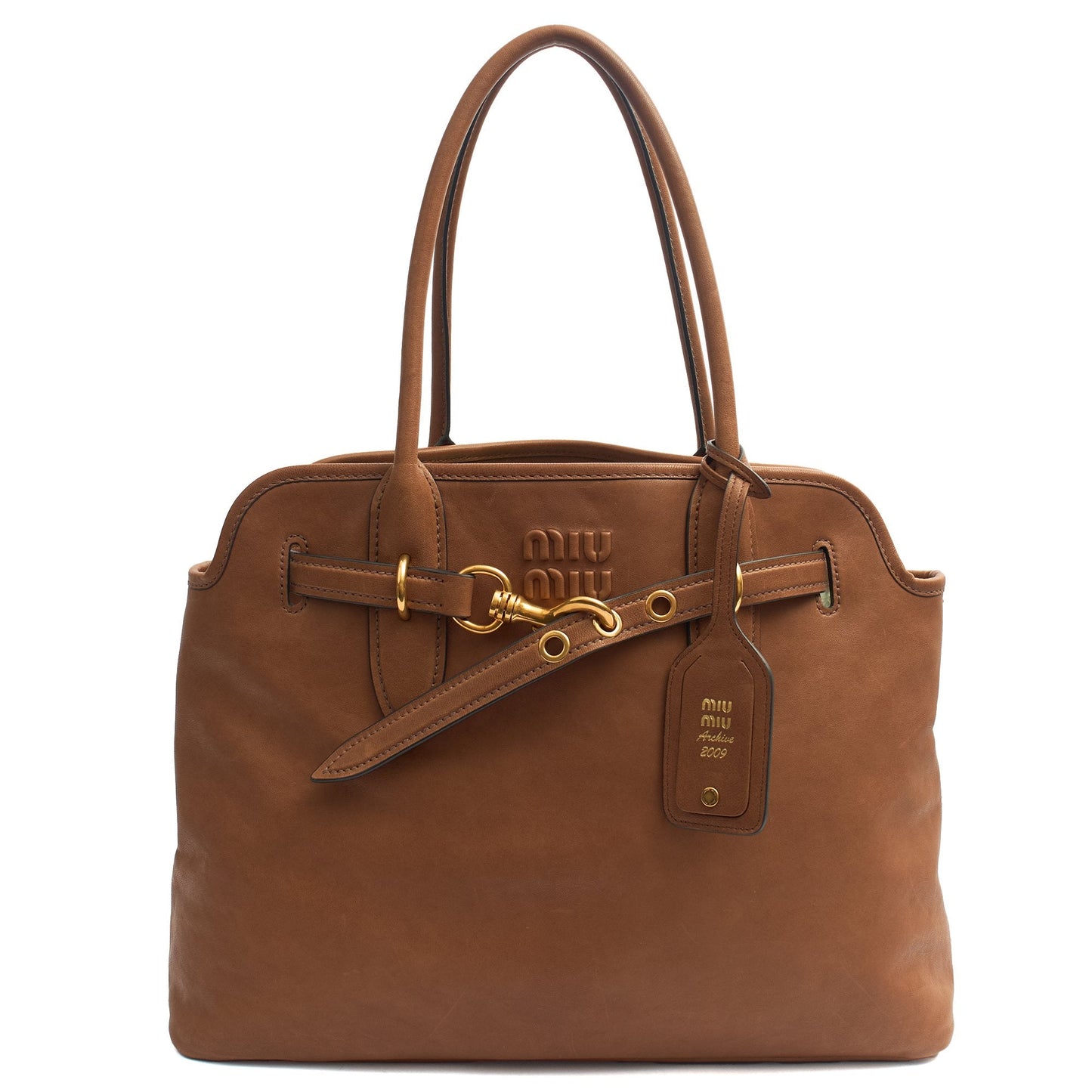 Miu Miu Tote Tote in Brown, Leather — Front View
