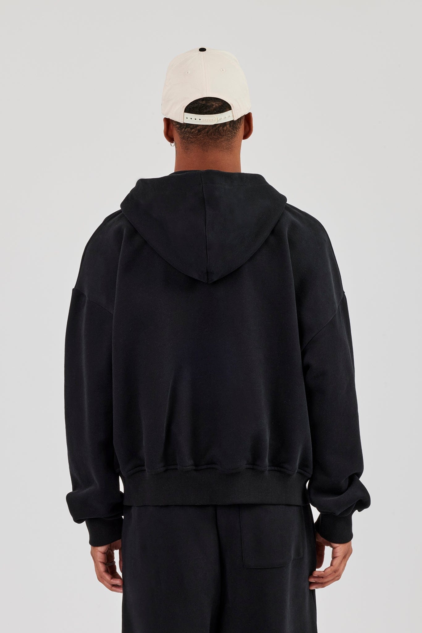 Cernucci Zip Through Boxy Hoodie - Black — S — Top View