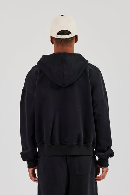 Cernucci Zip Through Boxy Hoodie - Black — S — Top View