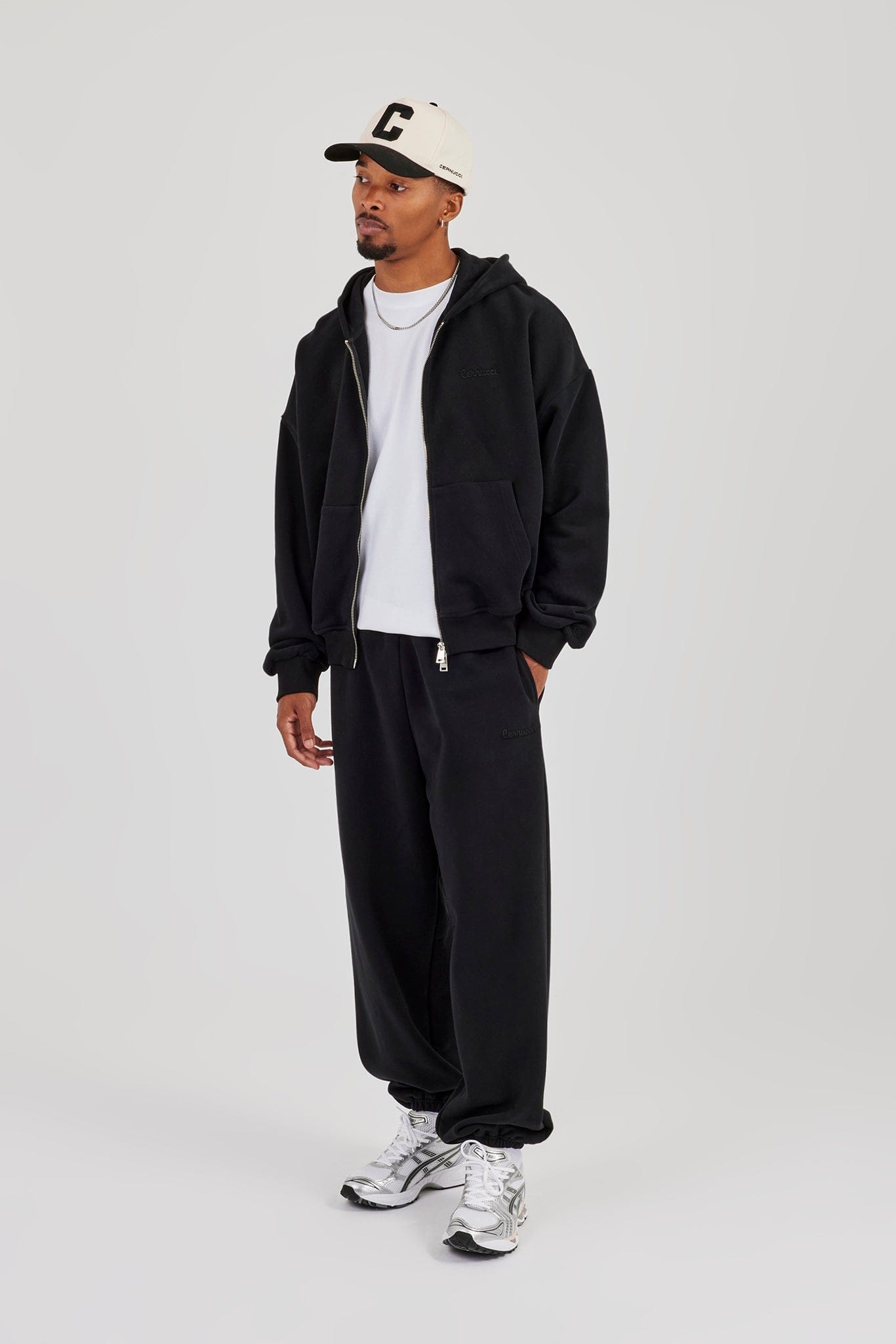 Cernucci Zip Through Boxy Hoodie - Black — S — Side View