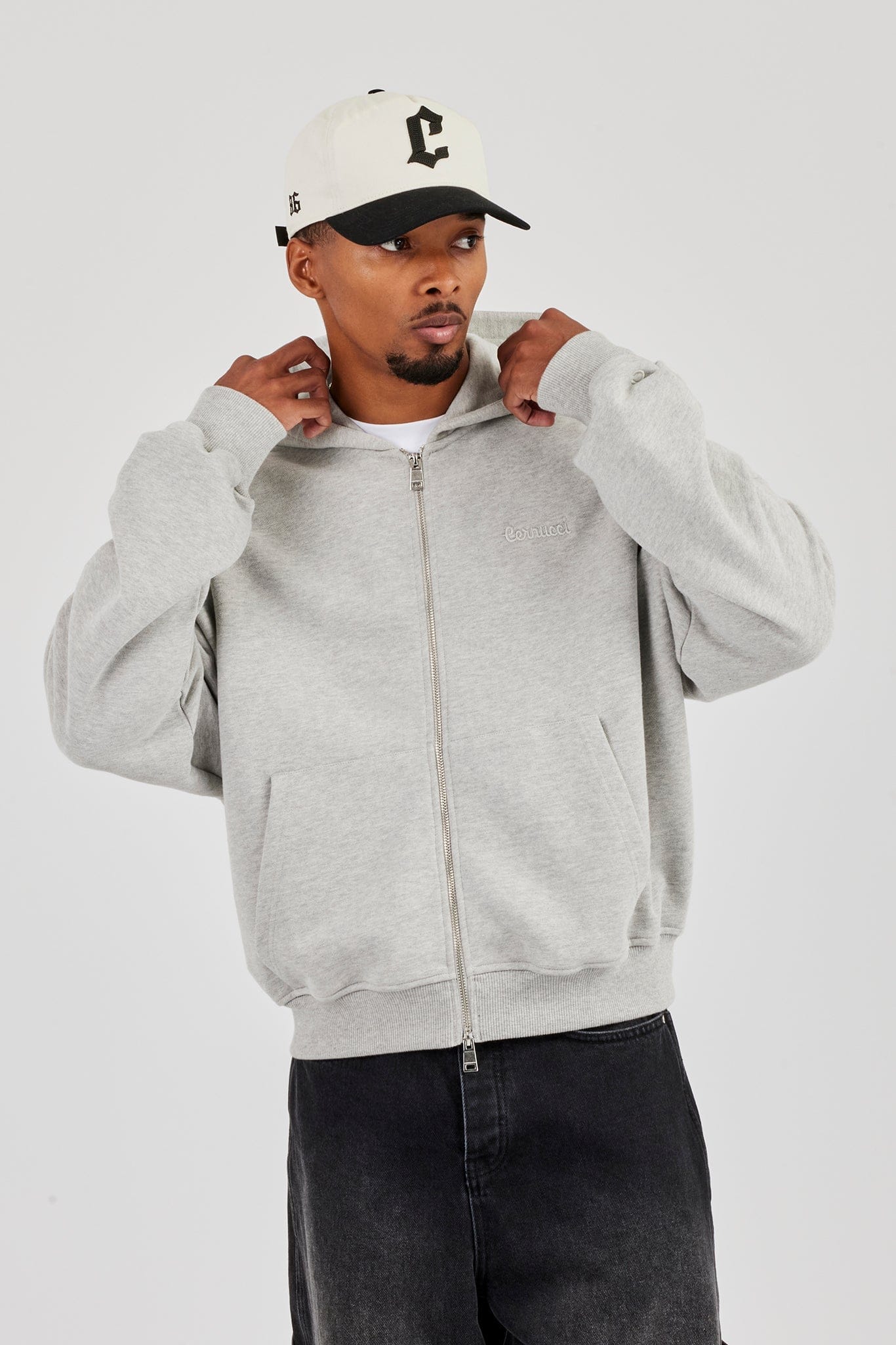 Cernucci Zip Through Boxy Hoodie - Grey Marl — S — Back View