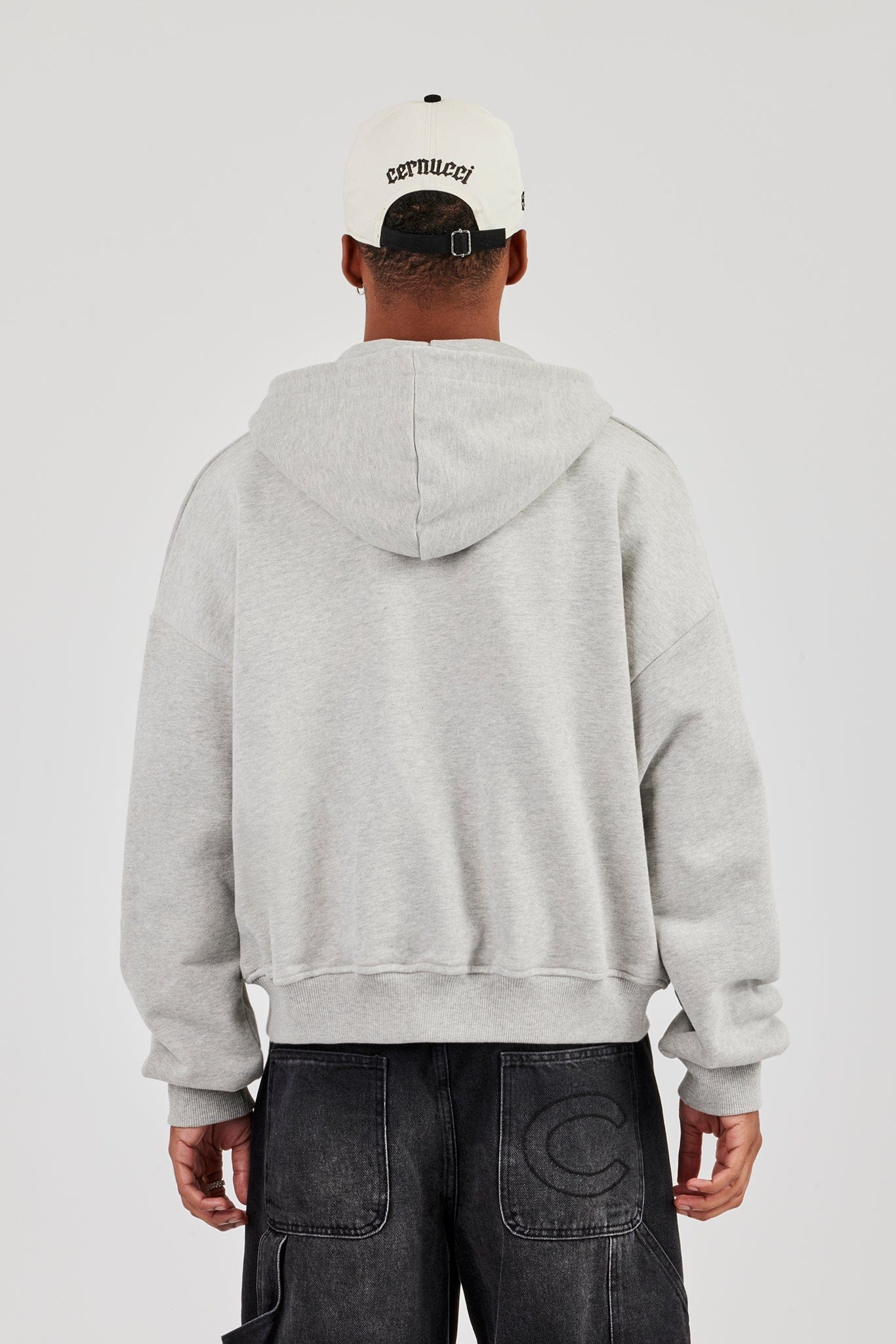 Cernucci Zip Through Boxy Hoodie - Grey Marl — S — Top View