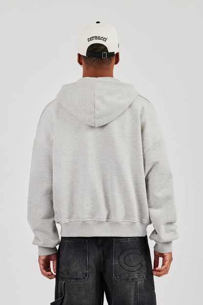 Cernucci Zip Through Boxy Hoodie - Grey Marl — S — Top View