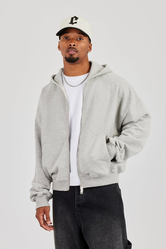 Cernucci Zip Through Boxy Hoodie - Grey Marl — S — Front View